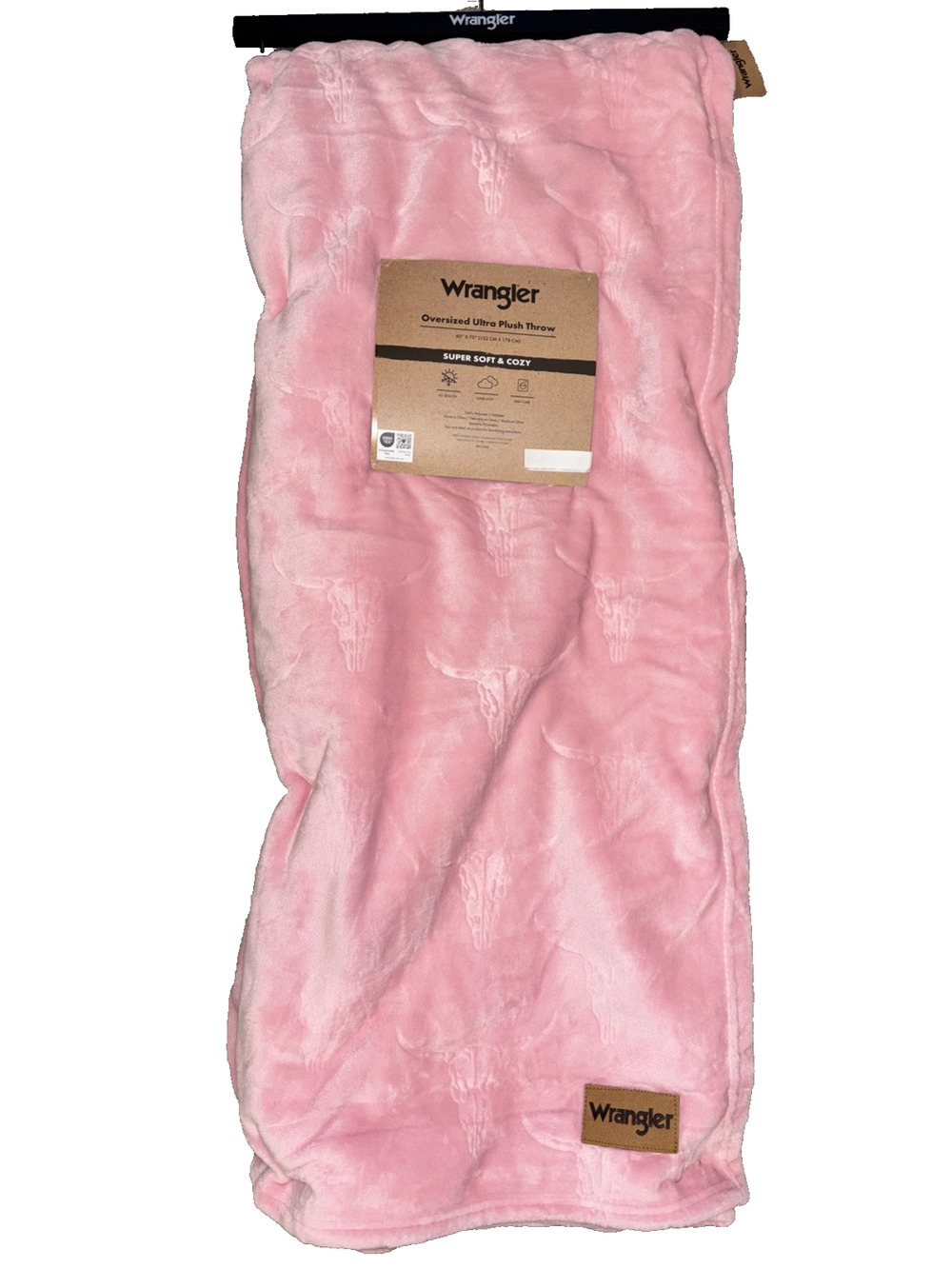 Wrangler Longhorn Cow Skull Oversized Plush Throw Blanket Pink 60x70 NEW